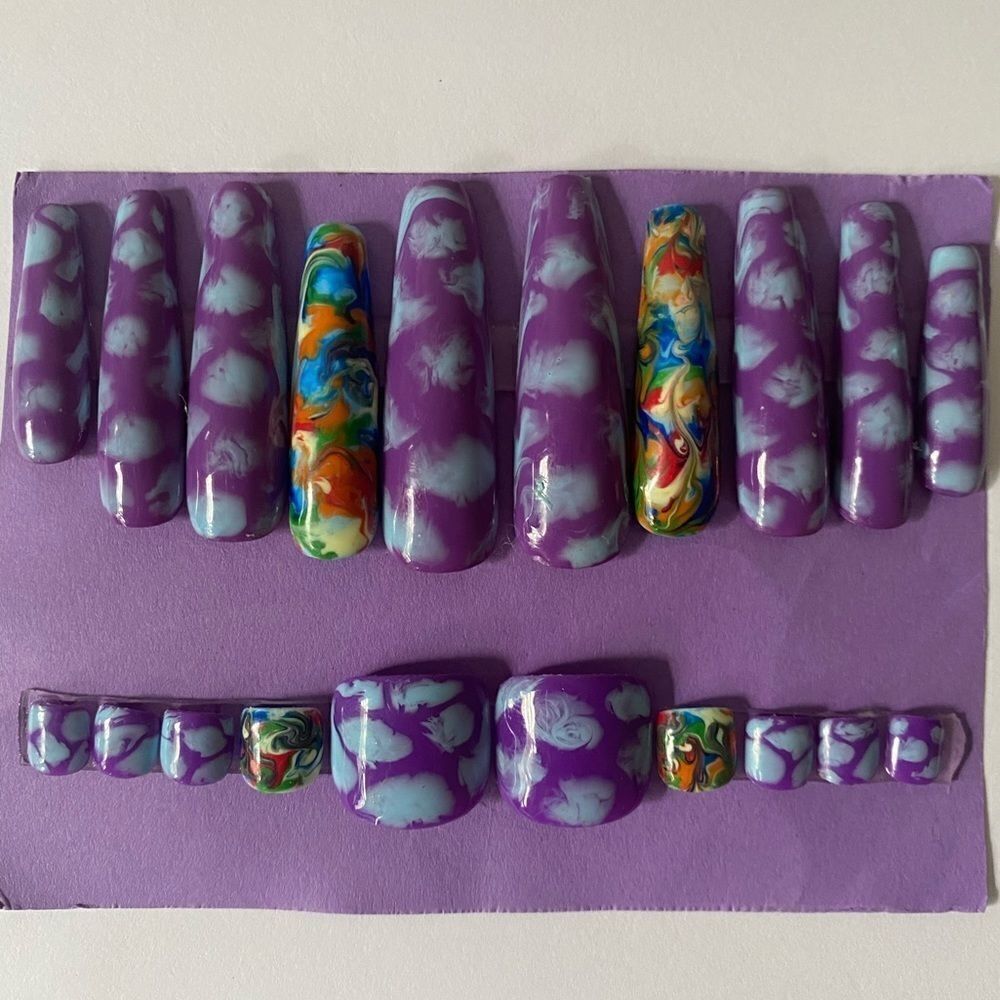 Purple skies manicure 💅 & pedicure press on nail set